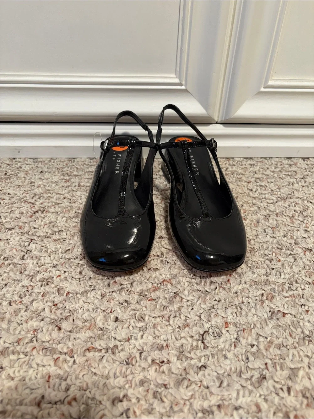 Marc Fisher Black Patent Slingback Low Block Heel Pumps